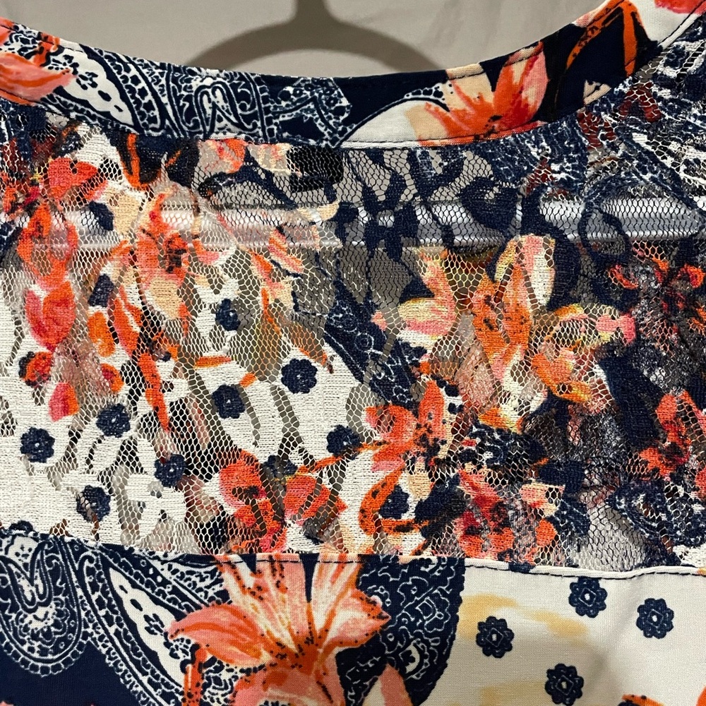 Cocomo Women's Tunic Blouse Plus 1X Floral Paisley Pleated Stretch Short Sleeve - Picture 5 of 7